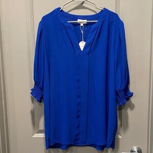 ODDY Royal Blue Blouse with Gathered Sleeves 1XL